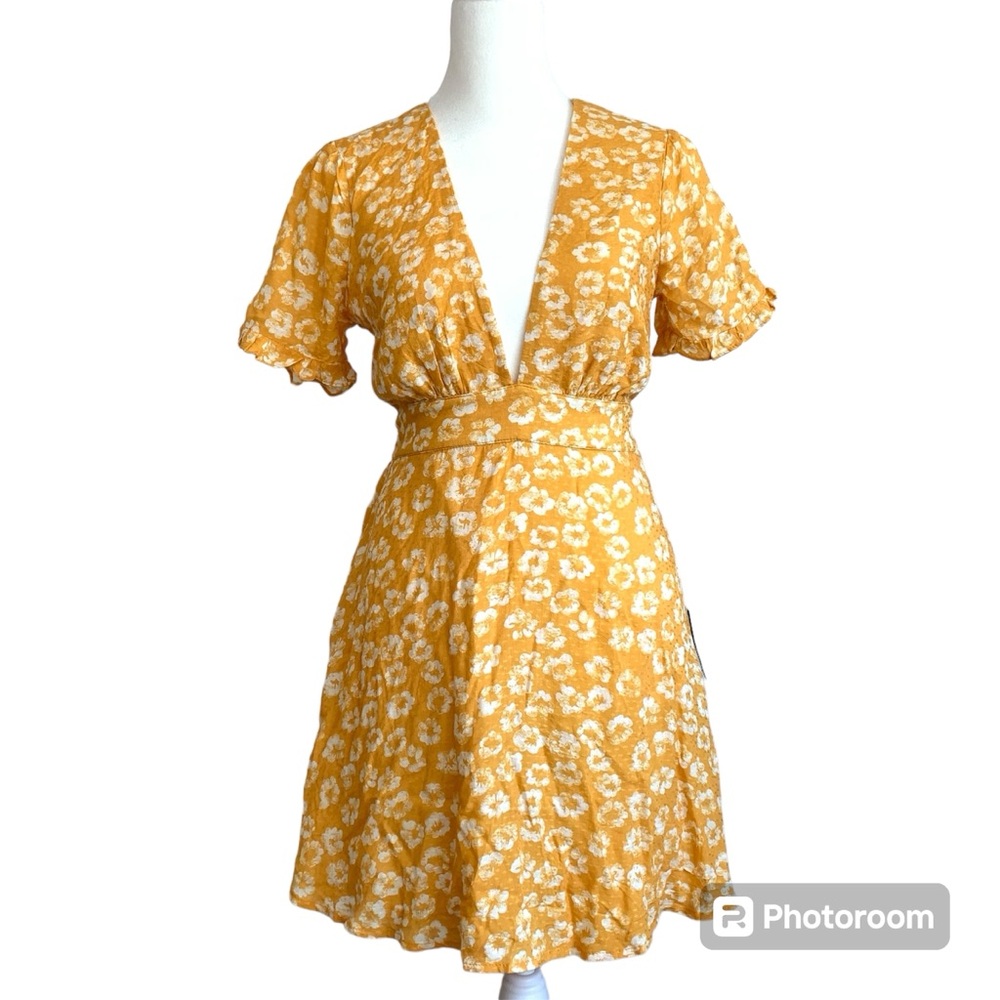 Garden Explorer Mustard Yellow Floral Print Mini Dress